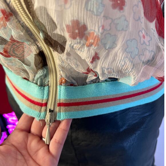 PLEIN SUD NWT Floral Silk Sheer Zip-Up Bomber Style Blouse FR 40 US 8 - Picture 3 of 7